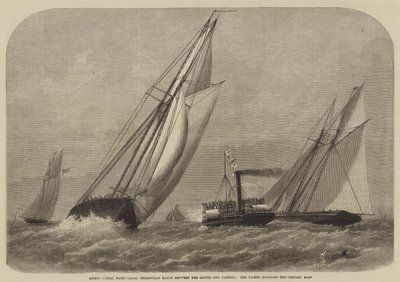 Carreras Internacionales de Yates, Partido Triangular entre el Sappho y el Cambria, los Yates rodeando el Barco de los Árbitros de Henry Spernon Tozer